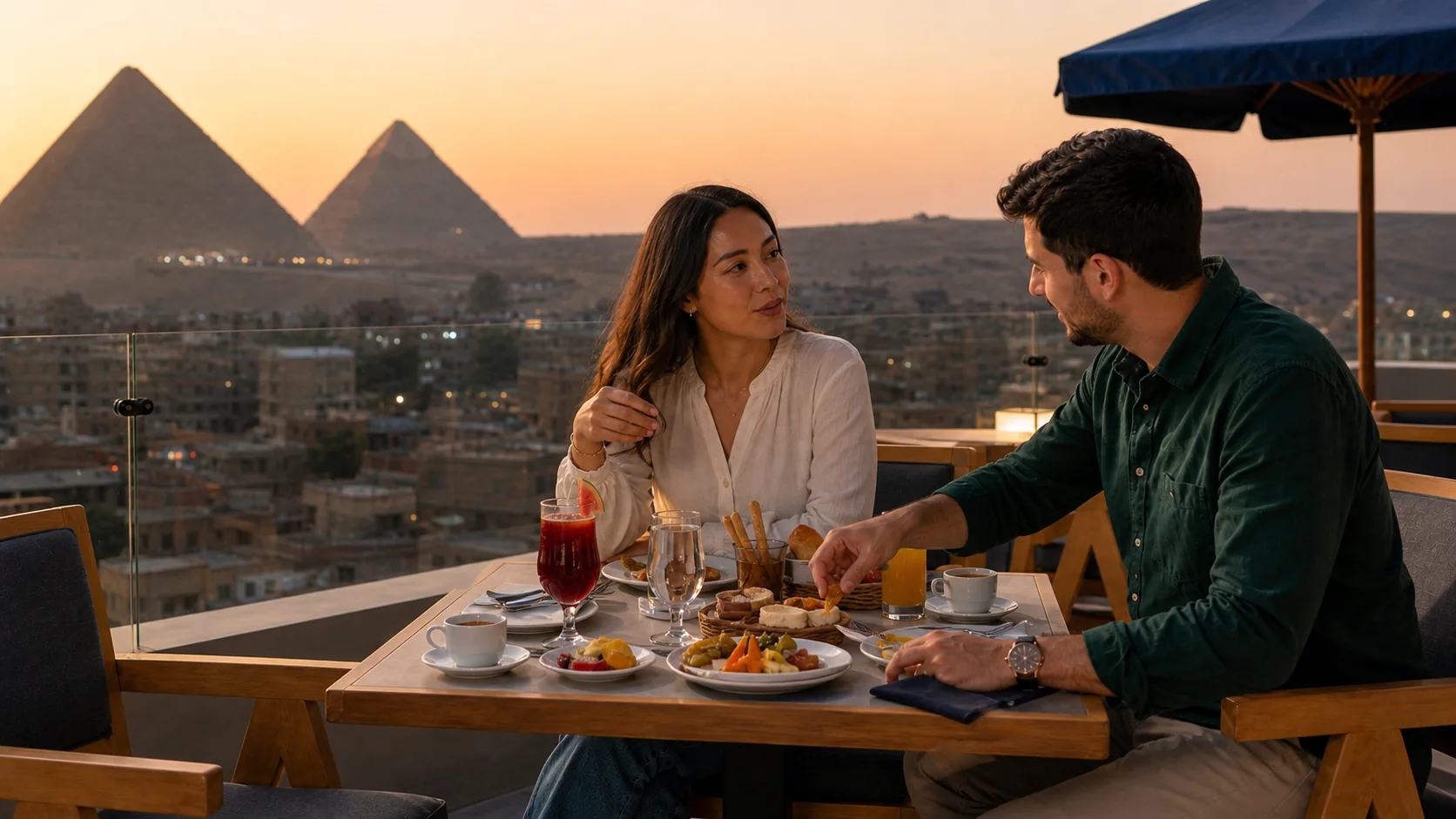 Breeze rooftop dining with Giza views