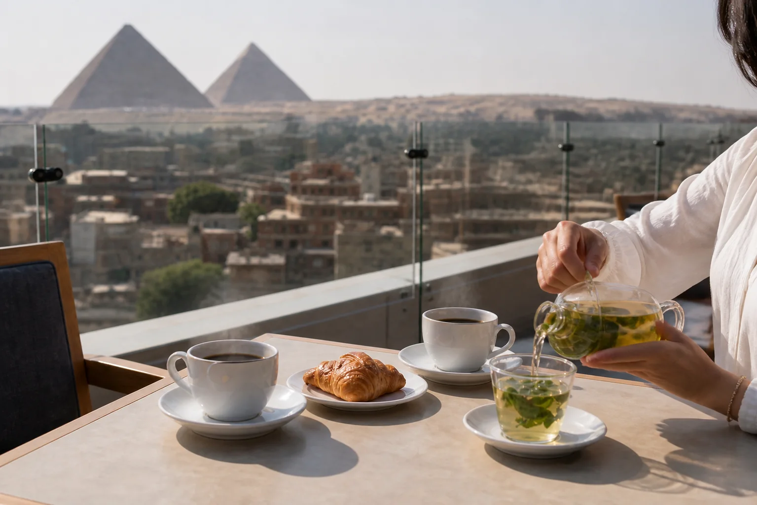 Rooftop drinks with the Pyramids view